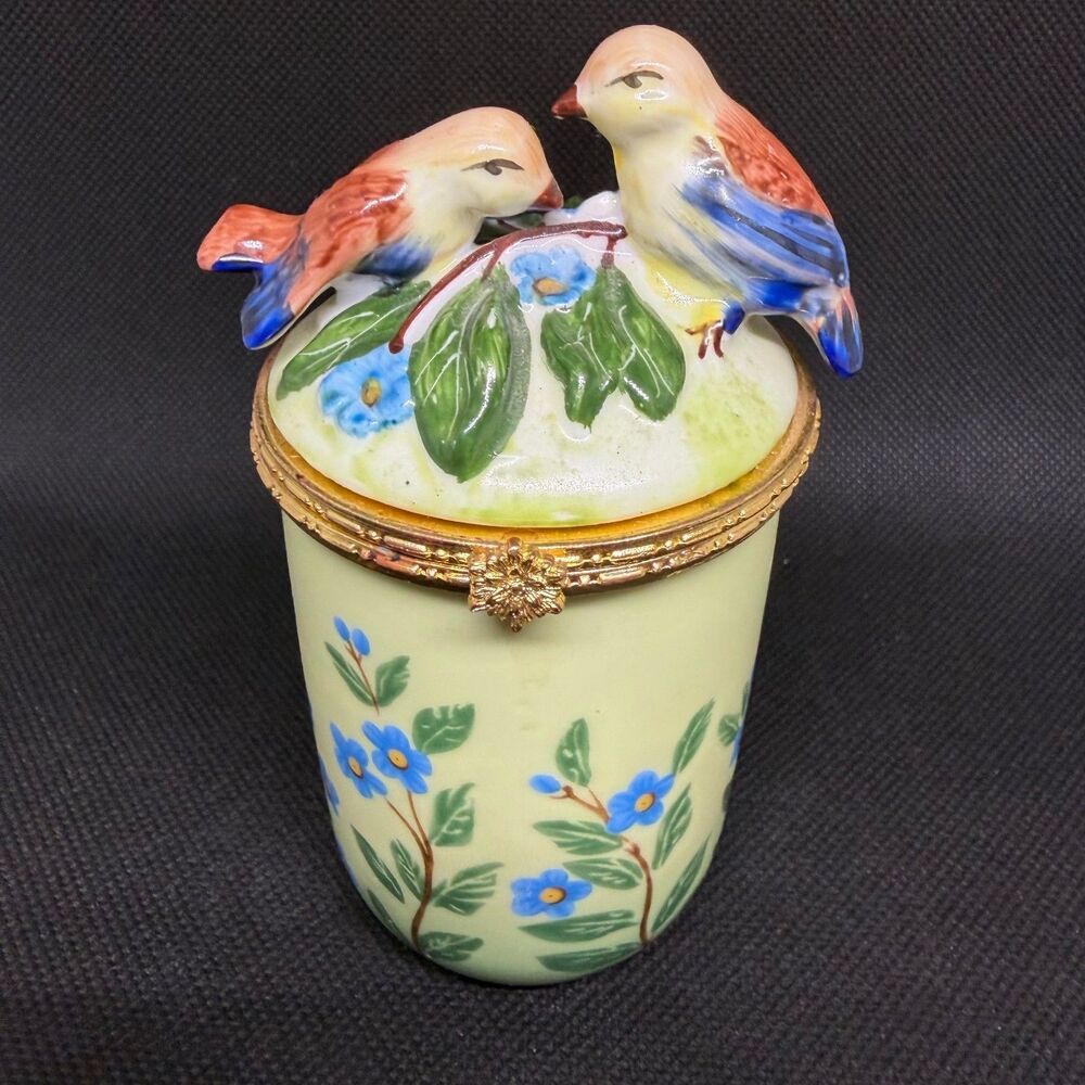 Vintage Bombay Company Ceramic Bird Trinket Box Hinged Candle Holder Floral Cute